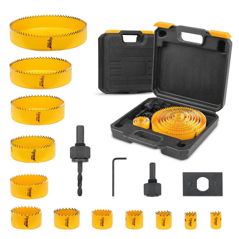 HOTECHE 16Pcs Hole Saw Set with 12 Hole Saws (3/4" to 5") - Complete Kit for Woodworking, Metalworking, Plumbing, and More - Image 1